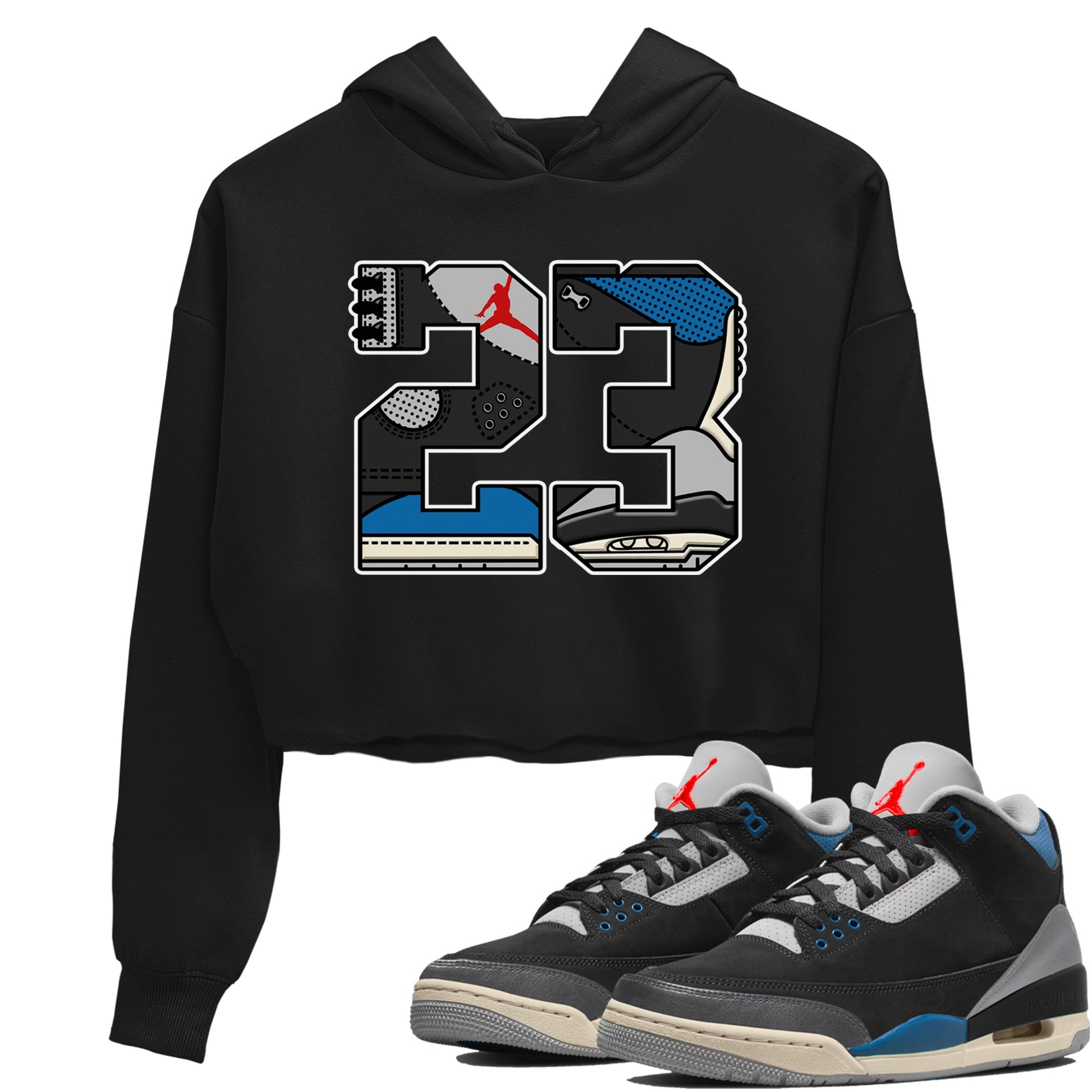 23 womens crop tee made to vibe with the Air Jordan 3 Rare Air sneakers — the perfect match in Black 1.