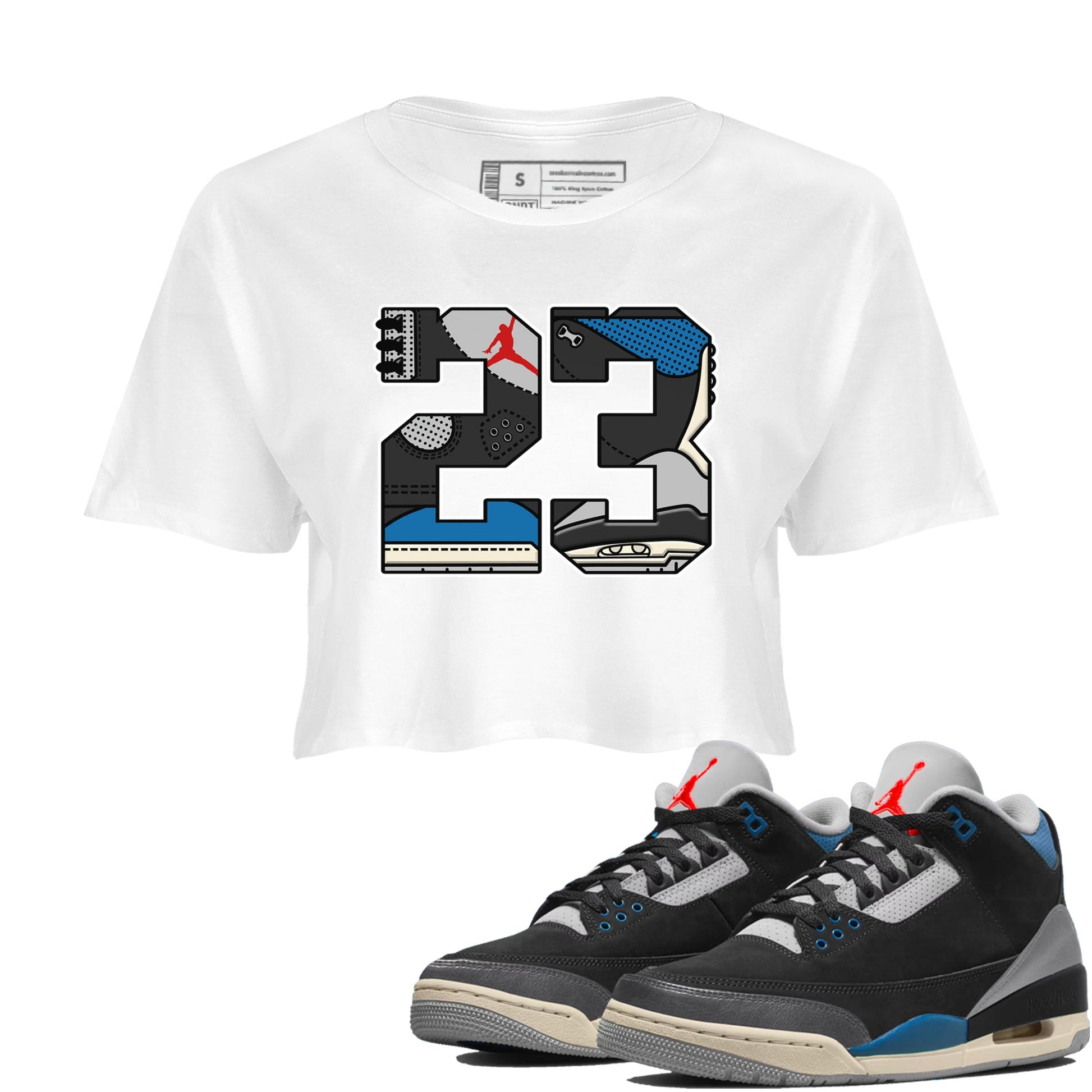 23 womens crop tee made to vibe with the Air Jordan 3 Rare Air sneakers — the perfect match in White 1.