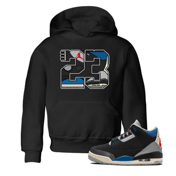 23 baby and kids t-shirt crafted for little sneakerheads to shine with the Air Jordan 3 Rare Air sneakers, displayed in Black 1.