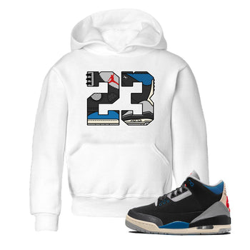23 baby and kids t-shirt crafted for little sneakerheads to shine with the Air Jordan 3 Rare Air sneakers, displayed in White 1.