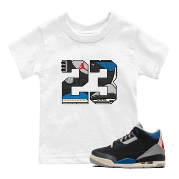 23 baby and kids t-shirt crafted for little sneakerheads to shine with the Air Jordan 3 Rare Air sneakers, displayed in White 1.