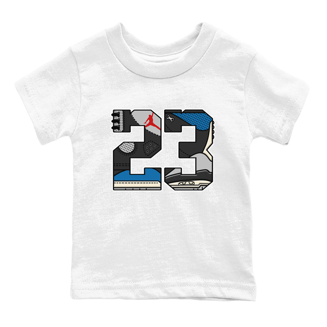 23 baby and kids t-shirt crafted for little sneakerheads to shine with the Air Jordan 3 Rare Air sneakers, displayed in White 2.