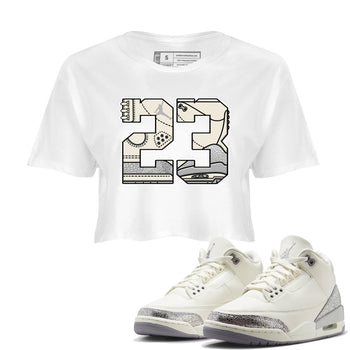 3s Sail and Cement Grey shirts to match jordans 23 sneaker match tees Air Jordan 3 Retro Sail and Cement Grey match shoes to clothes SNRT Sneaker Tees unisex cotton White 1 crop tee