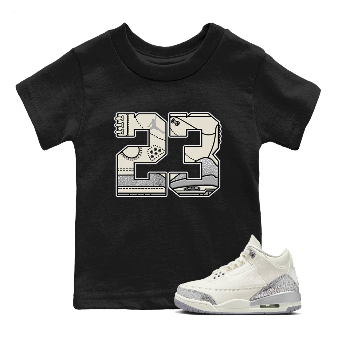 3s Sail and Cement Grey shirts to match jordans 23 sneaker match tees Air Jordan 3 Retro Sail and Cement Grey match shoes to clothes SNRT Sneaker Tees Youth Baby Black 1 tee
