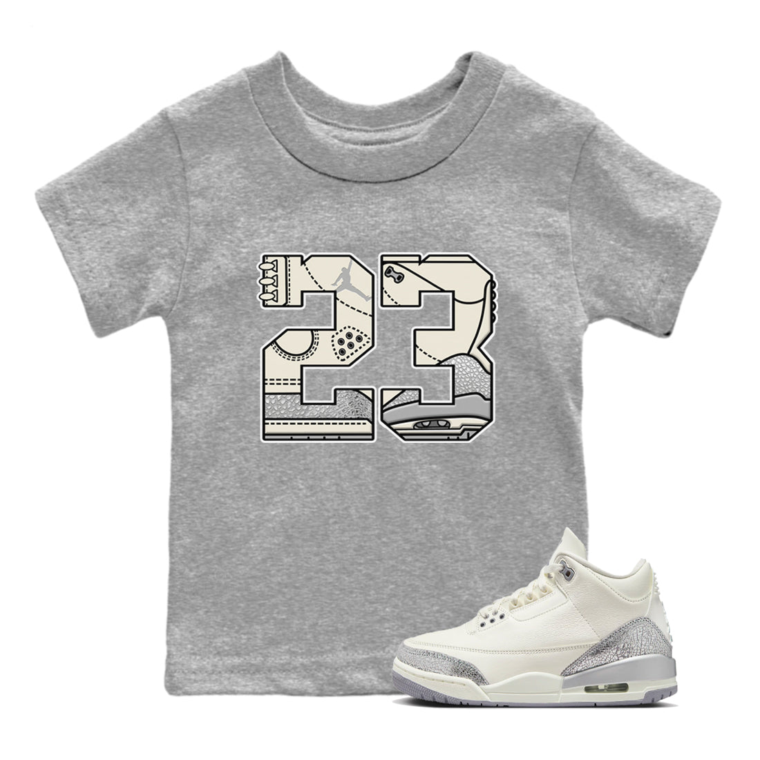 3s Sail and Cement Grey shirts to match jordans 23 sneaker match tees Air Jordan 3 Retro Sail and Cement Grey match shoes to clothes SNRT Sneaker Tees Youth Baby Heather Grey 1 tee