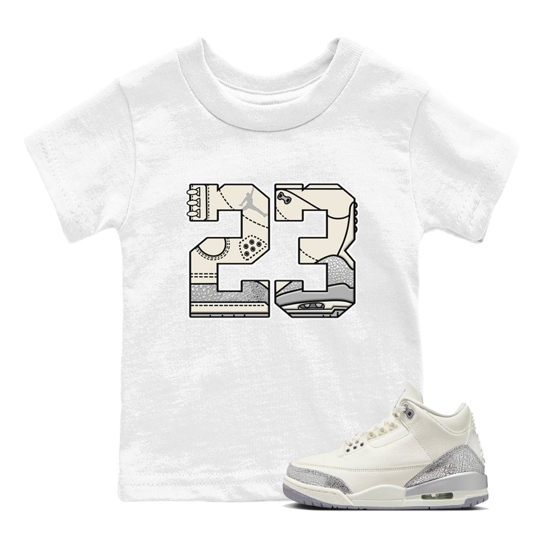 3s Sail and Cement Grey shirts to match jordans 23 sneaker match tees Air Jordan 3 Retro Sail and Cement Grey match shoes to clothes SNRT Sneaker Tees Youth Baby White 1 tee