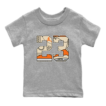 23 baby and kids t-shirt crafted for little sneakerheads to shine with the Air Jordan 3 Starfish sneakers, displayed in Heather Grey 2.
