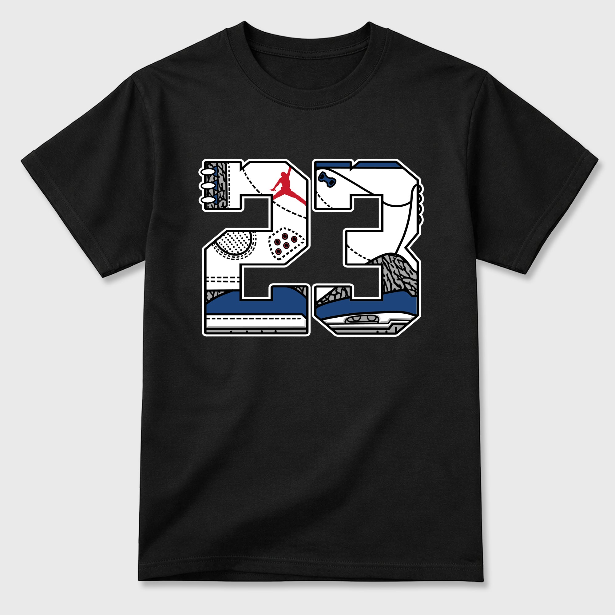 23 Graphic T-Shirt featuring original streetwear artwork designed to match the Air Jordan 3 True Blue. Black 2 Graphic T-Shirt.