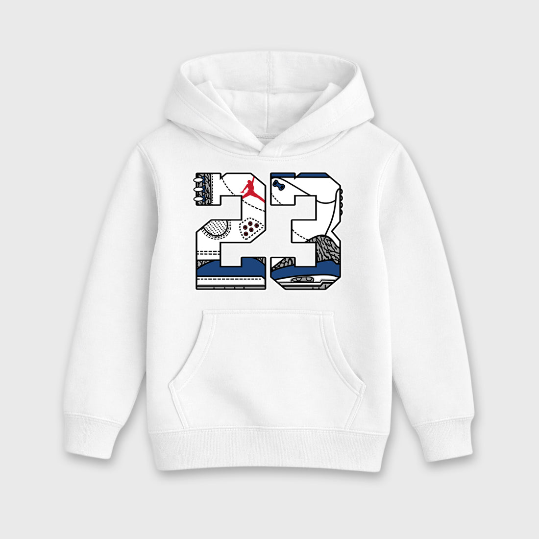 23 Baby & Kids Graphic Hoodie featuring original artwork designed to match the Air Jordan 3 True Blue. White 2 Kids Graphic Sweater.