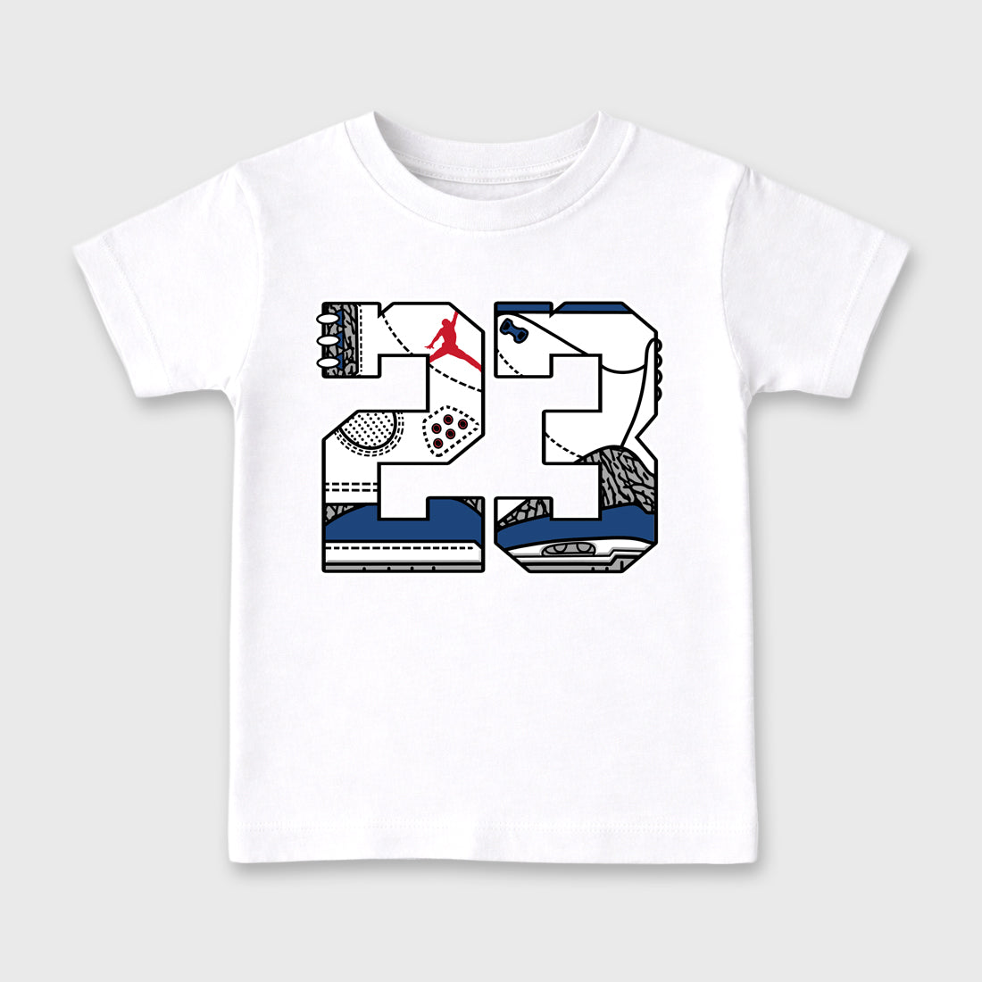23 Baby & Kids Graphic T-Shirt featuring original artwork designed to match the Air Jordan 3 True Blue. White 2 Kids Graphic Tee.