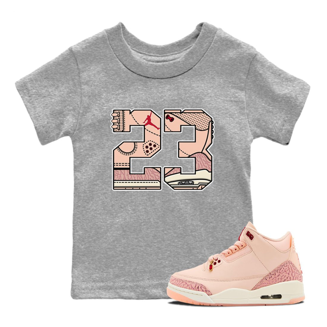 Air Jordan 3 "Treat Yourself" Washed Coral shirts to Special Valentine's Day 23 sneaker match tees Jordan 3 Valentine's Day best t shirts to wear with jordans SNRT Sneaker Tees Youth Baby Heather Grey 1 tee
