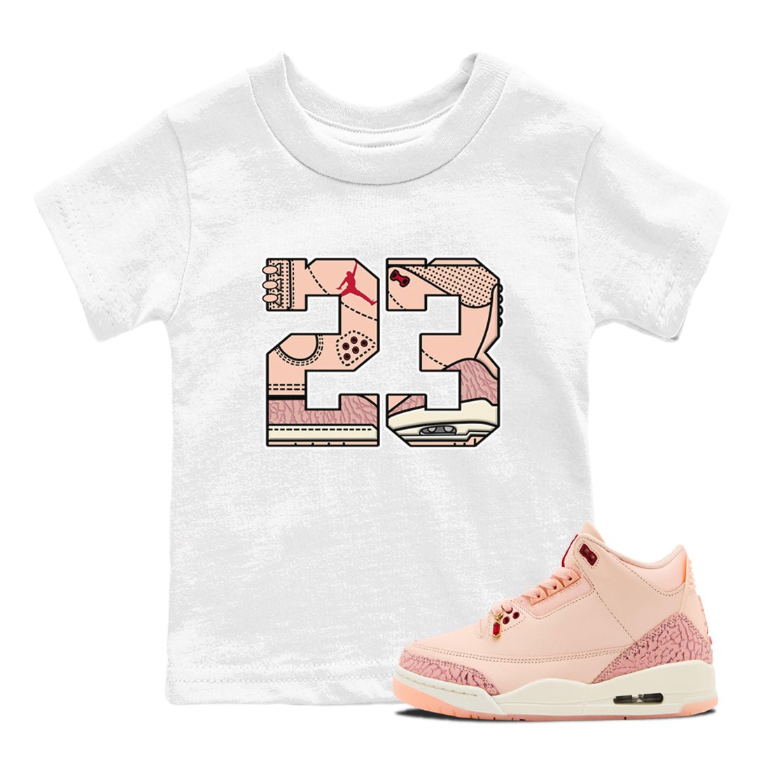 Air Jordan 3 "Treat Yourself" Washed Coral shirts to Special Valentine's Day 23 sneaker match tees Jordan 3 Valentine's Day best t shirts to wear with jordans SNRT Sneaker Tees Youth Baby White 1 tee