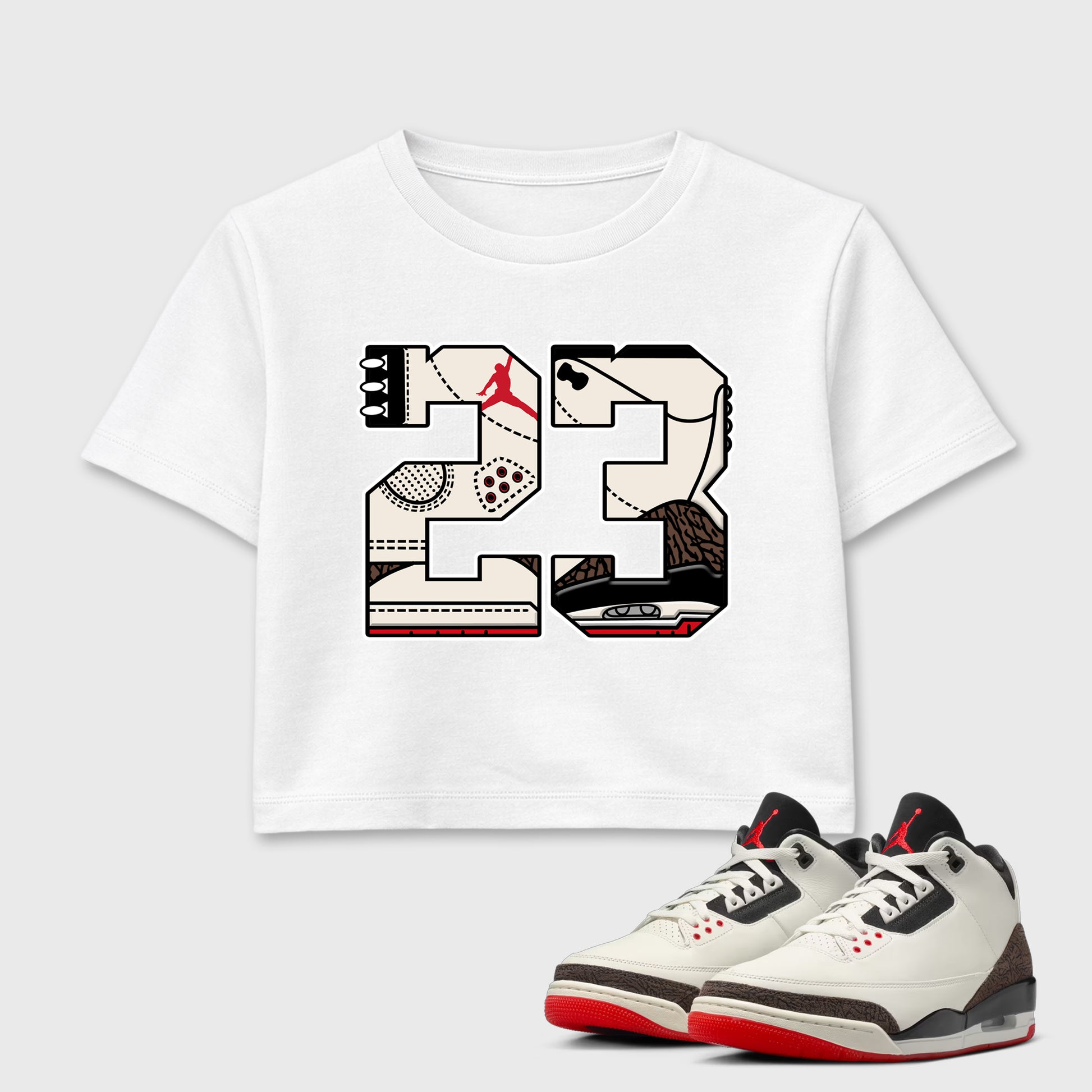 Sneaker match tees – Sneaker Tees To Match Air Jordan 3 World's Best Dad Shoes – 23 Crop T-Shirt White 1