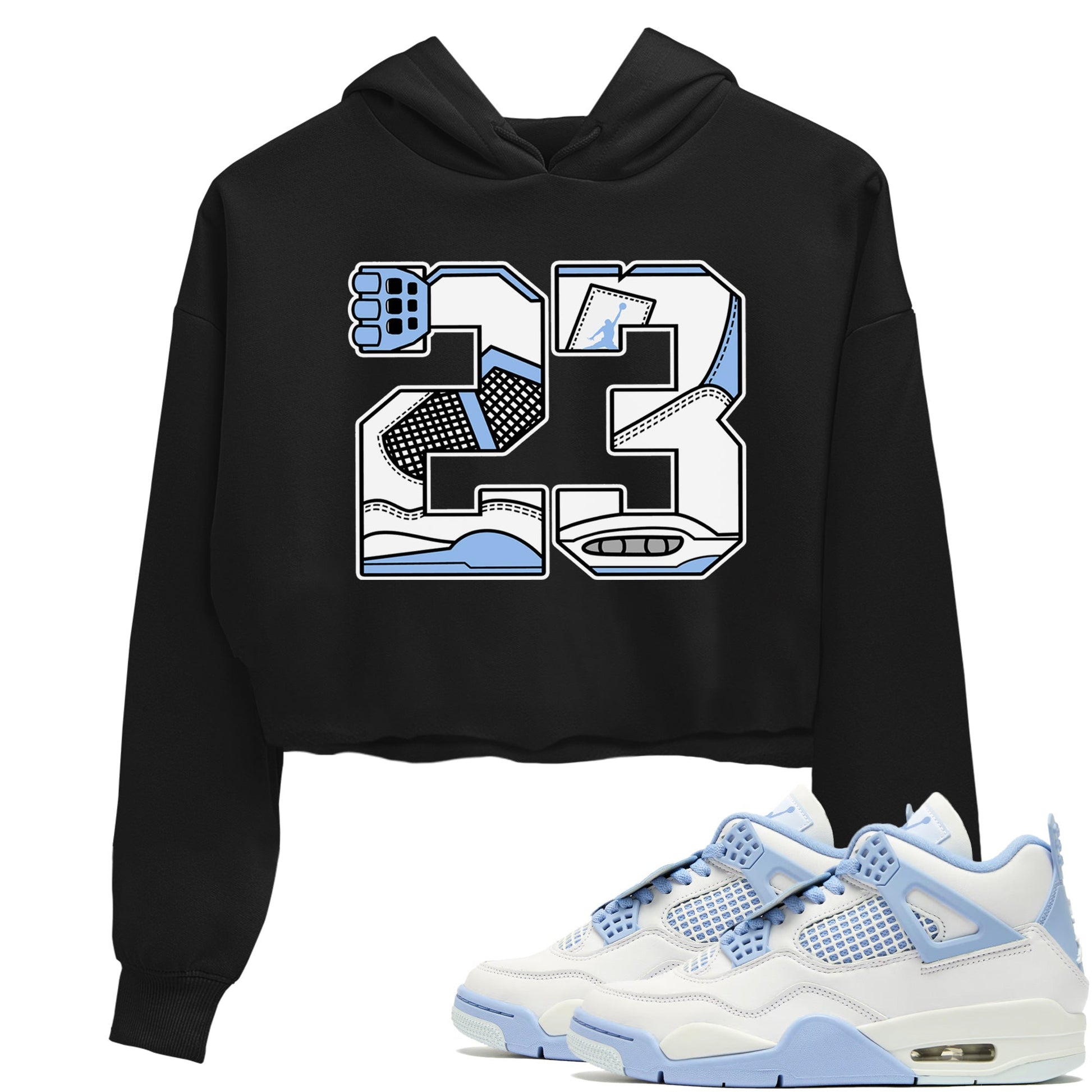23 womens crop tee made to vibe with the Air Jordan 4 Aluminum sneakers — the perfect match in Black 1.