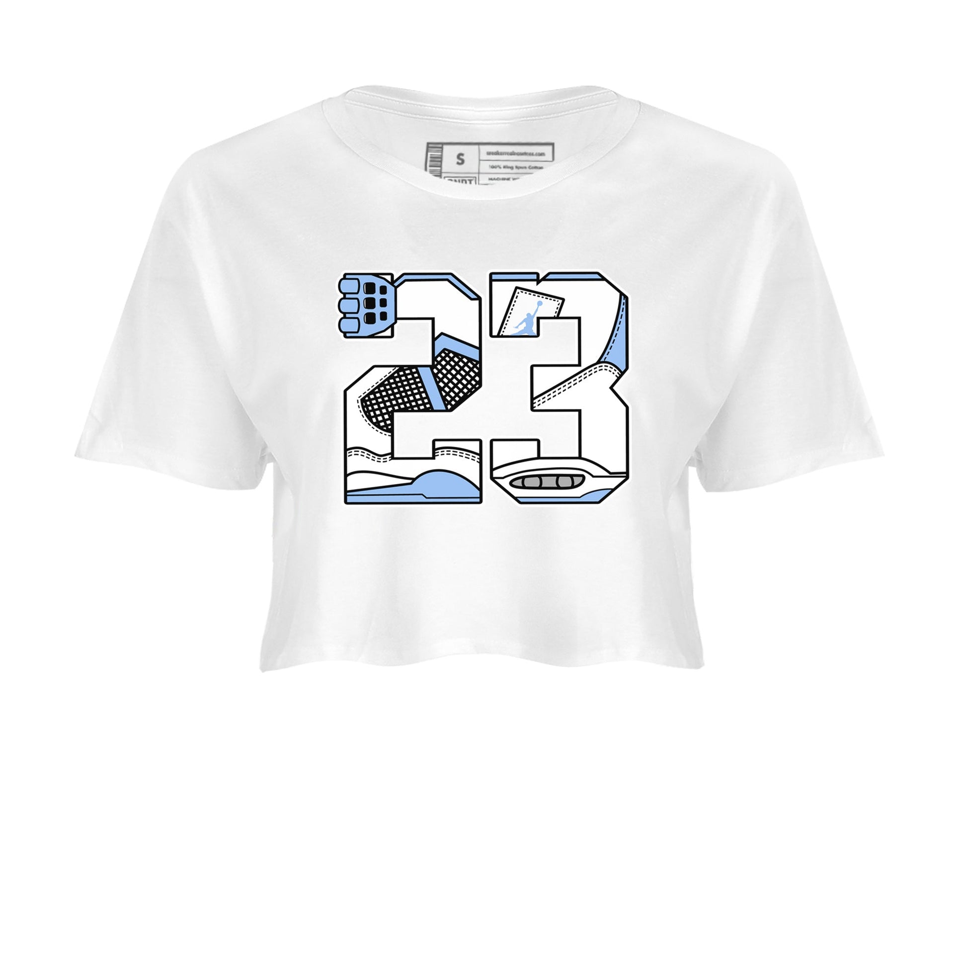 23 womens crop tee made to vibe with the Air Jordan 4 Aluminum sneakers — the perfect match in White 2.