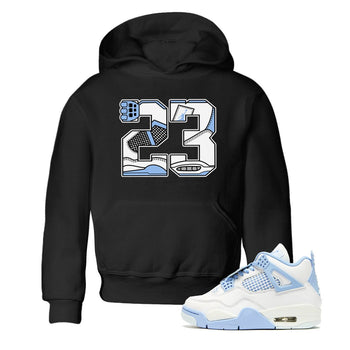 23 baby and kids t-shirt crafted for little sneakerheads to shine with the Air Jordan 4 Aluminum sneakers, displayed in Black 1.