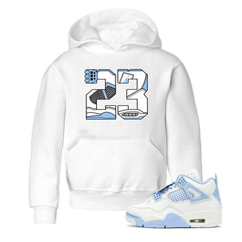 23 baby and kids t-shirt crafted for little sneakerheads to shine with the Air Jordan 4 Aluminum sneakers, displayed in White 2.