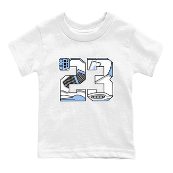 23 baby and kids t-shirt crafted for little sneakerheads to shine with the Air Jordan 4 Aluminum sneakers, displayed in White 1.