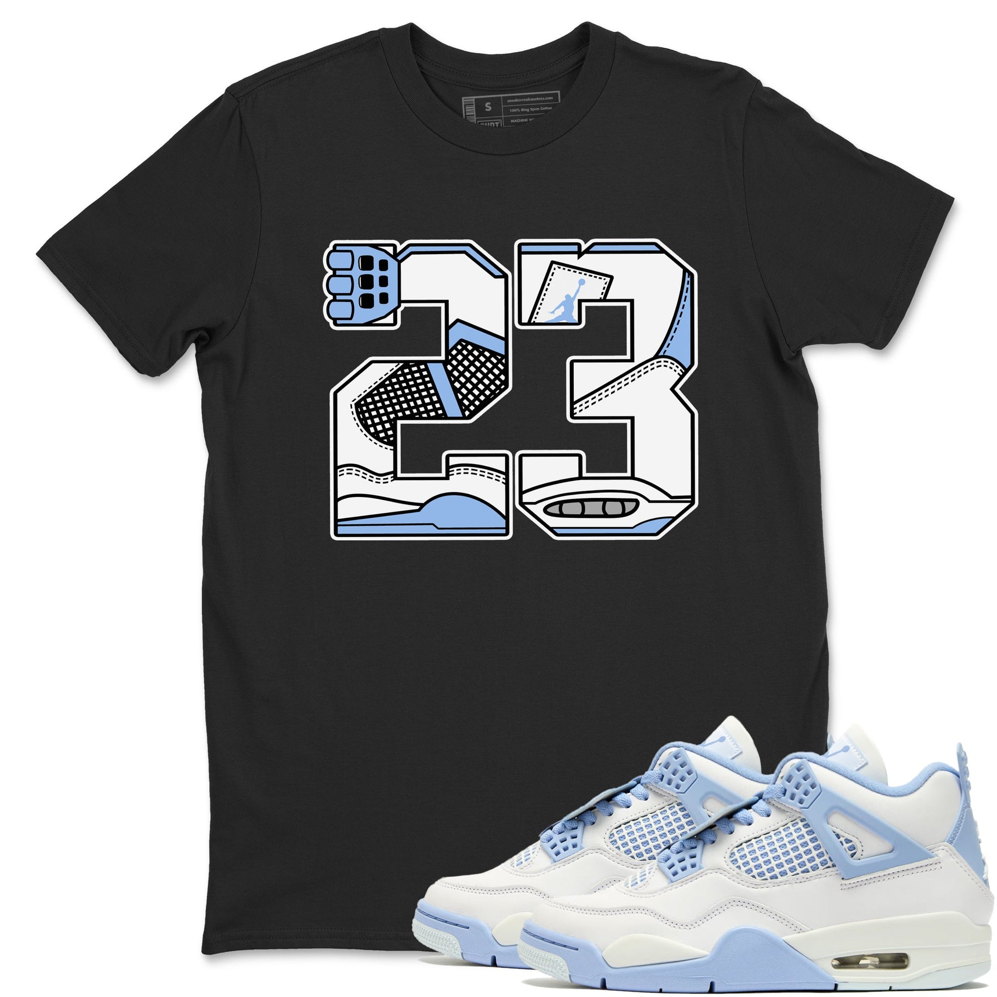 23 sneaker match t-shirt styled to complete your fit with the Air Jordan 4 Aluminum sneakers, shown in Black 1.