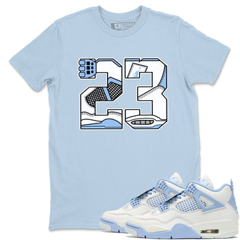 23 sneaker match t-shirt styled to complete your fit with the Air Jordan 4 Aluminum sneakers, shown in Light Blue 1.