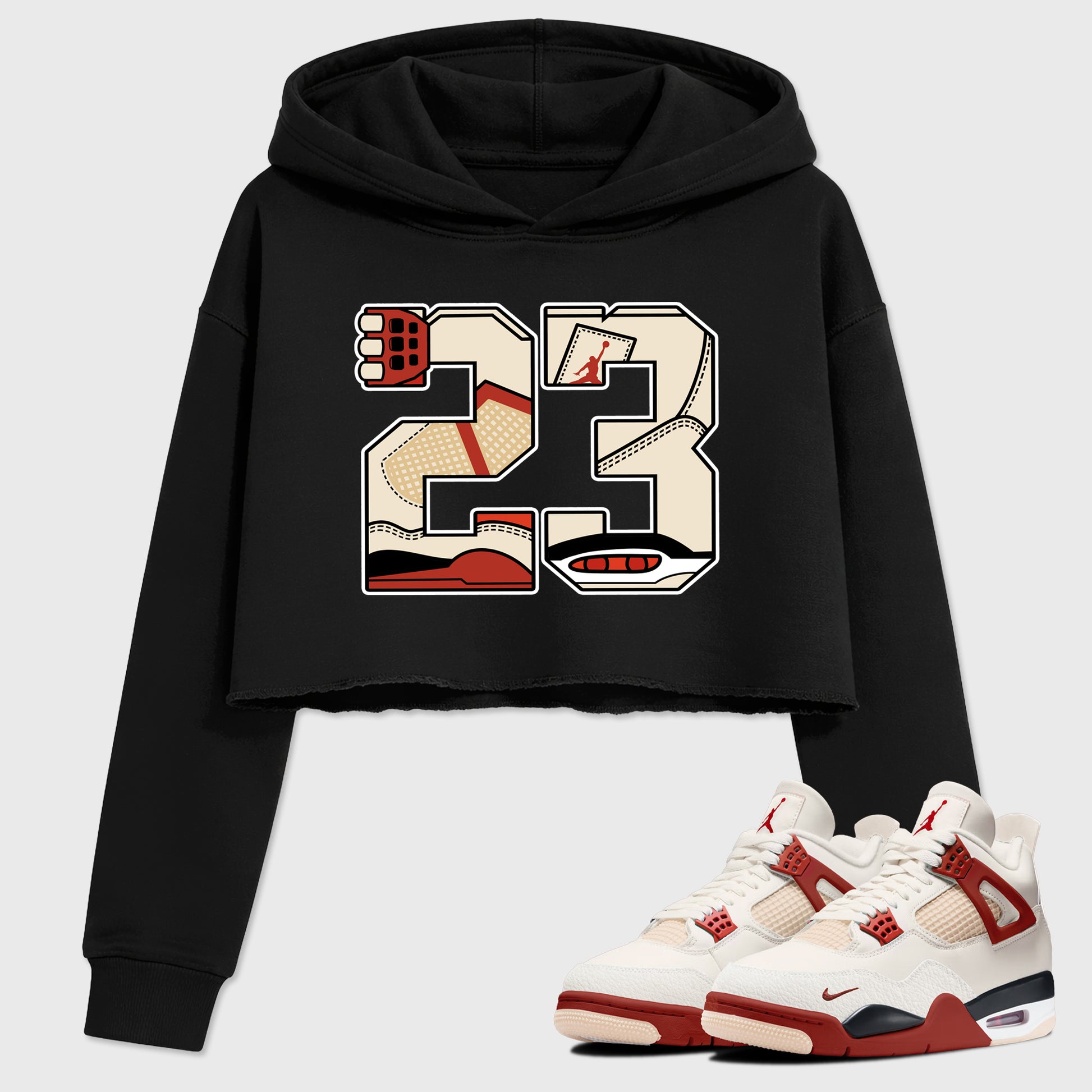 Sneaker match tees – Sneaker Tees To Match Air Jordan 4 Brick After Brick Shoes – 23 Crop T-Shirt Black 1