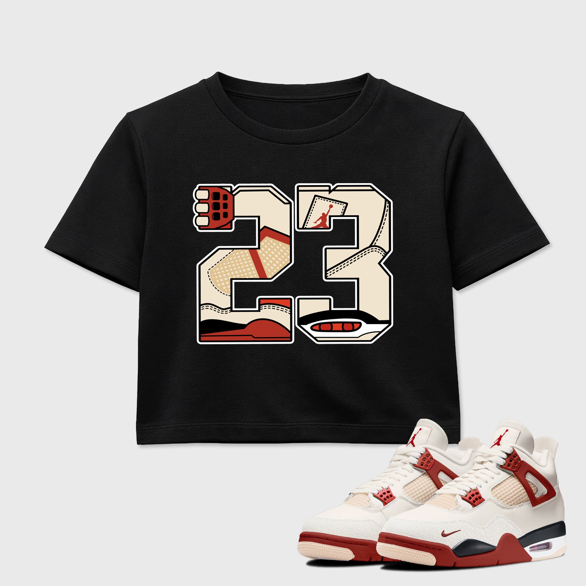 Sneaker match tees – Sneaker Tees To Match Air Jordan 4 Brick After Brick Shoes – 23 Crop T-Shirt Black 1