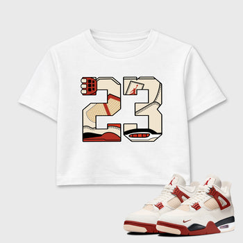 Sneaker match tees – Sneaker Tees To Match Air Jordan 4 Brick After Brick Shoes – 23 Crop T-Shirt White 1