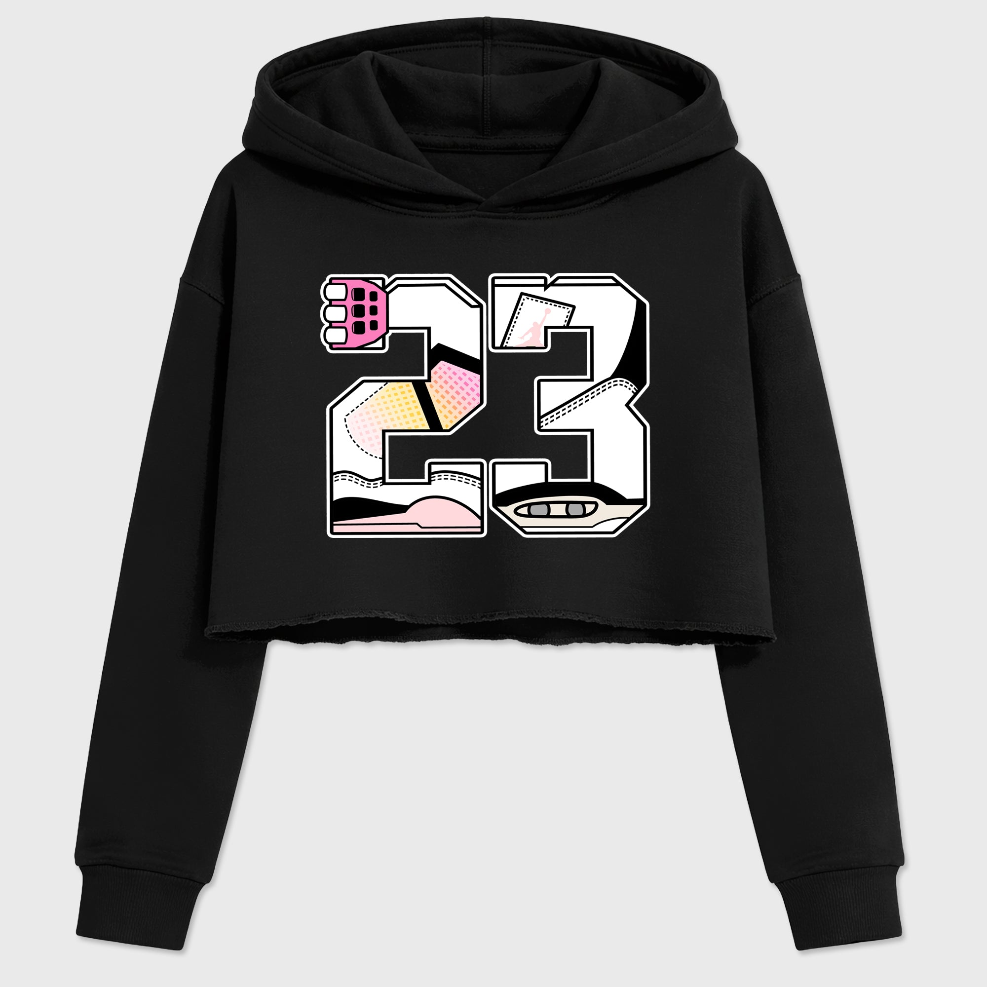 23 Women’s Graphic Crop Tee featuring original streetwear artwork designed to match the Air Jordan 4 Comic. Black 2 Crop Tee.