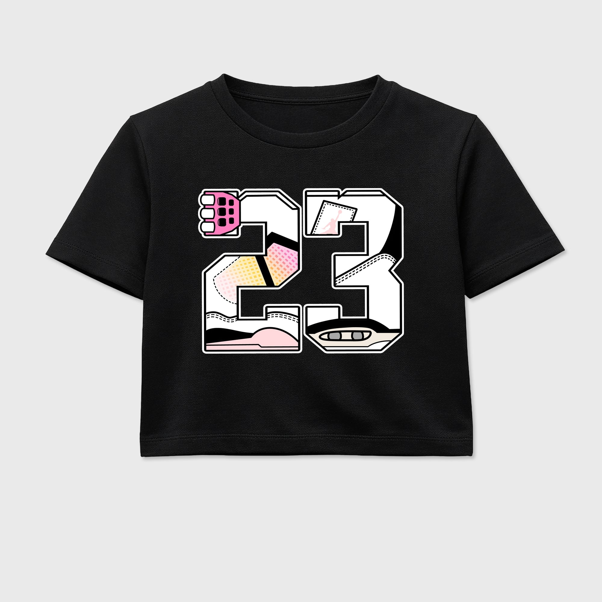 23 women’s crop tee designed to match the Air Jordan 4 Comic, featuring coordinated Black 2 options for a perfect streetwear vibe.