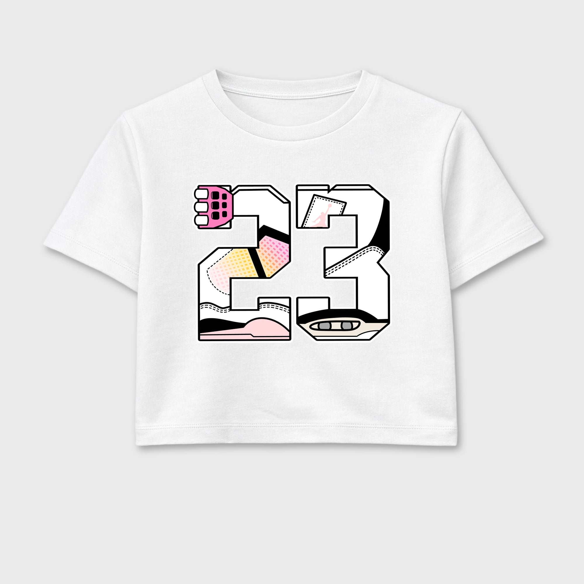 23 women’s crop tee designed to match the Air Jordan 4 Comic, featuring coordinated White 2 options for a perfect streetwear vibe.