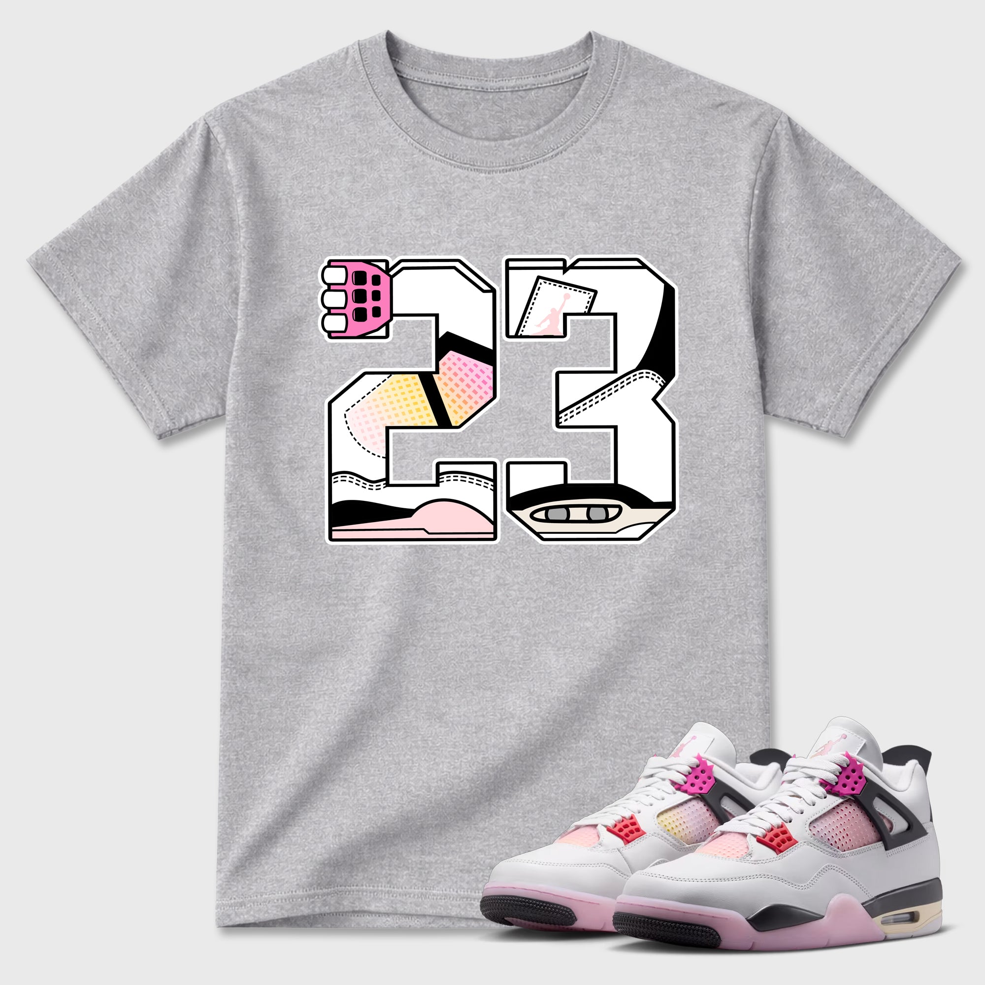 23 Graphic T-Shirt featuring original streetwear artwork designed to match the Air Jordan 4 Comic. Heather Grey 1 Graphic T-Shirt.