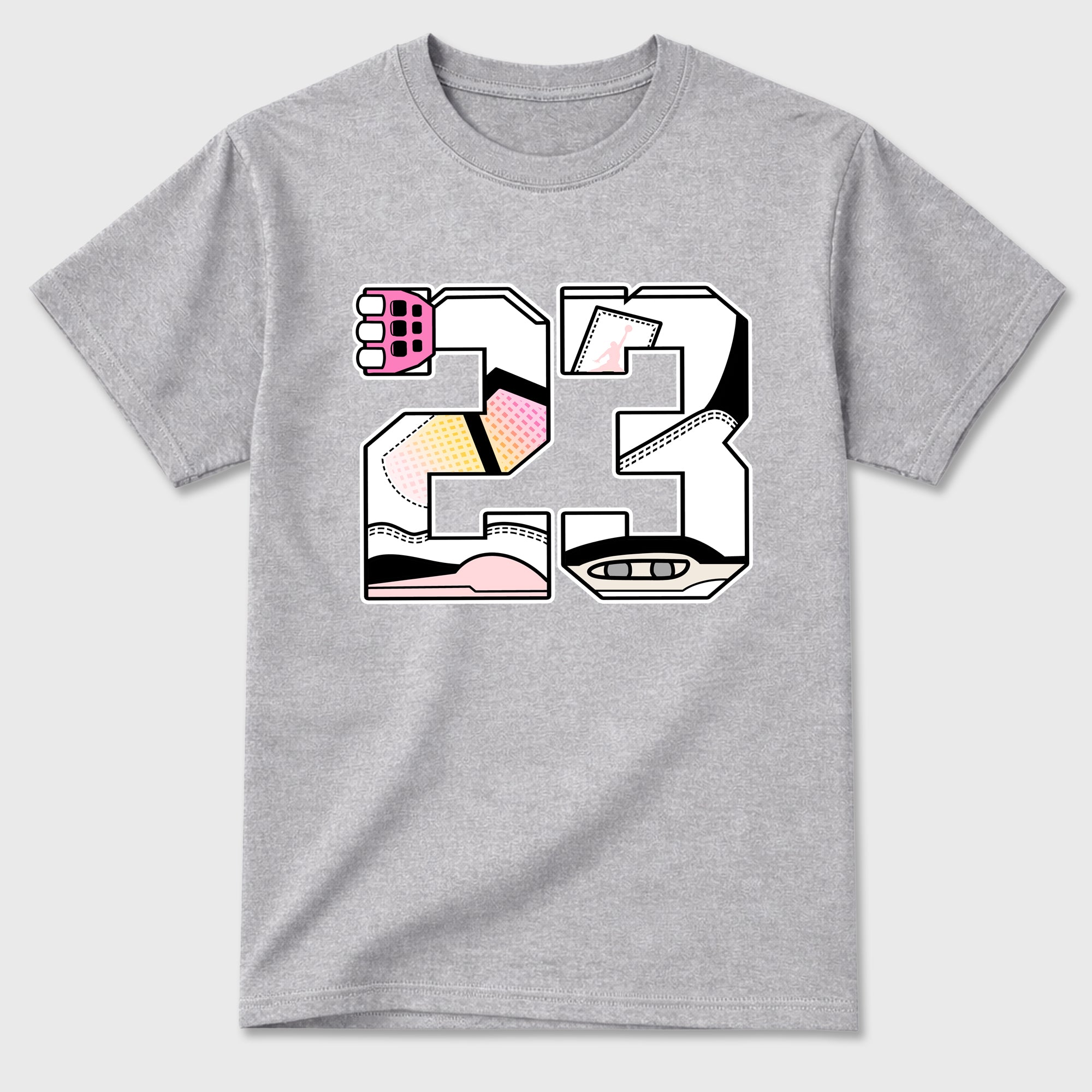 23 Graphic T-Shirt featuring original streetwear artwork designed to match the Air Jordan 4 Comic. Heather Grey 2 Graphic T-Shirt.
