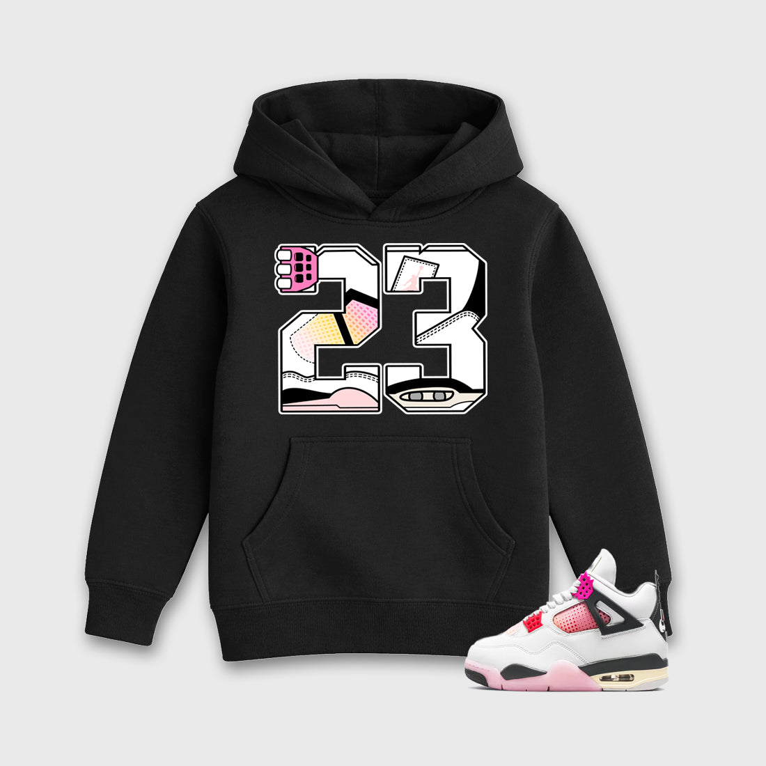 23 Baby & Kids Graphic Hoodie featuring original artwork designed to match the Air Jordan 4 Comic. Black 1 Kids Graphic Sweater.
