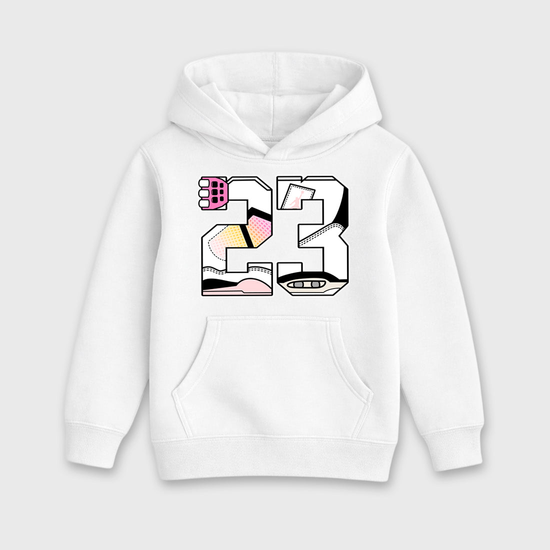 23 Baby & Kids Graphic Hoodie featuring original artwork designed to match the Air Jordan 4 Comic. White 2 Kids Graphic Sweater.