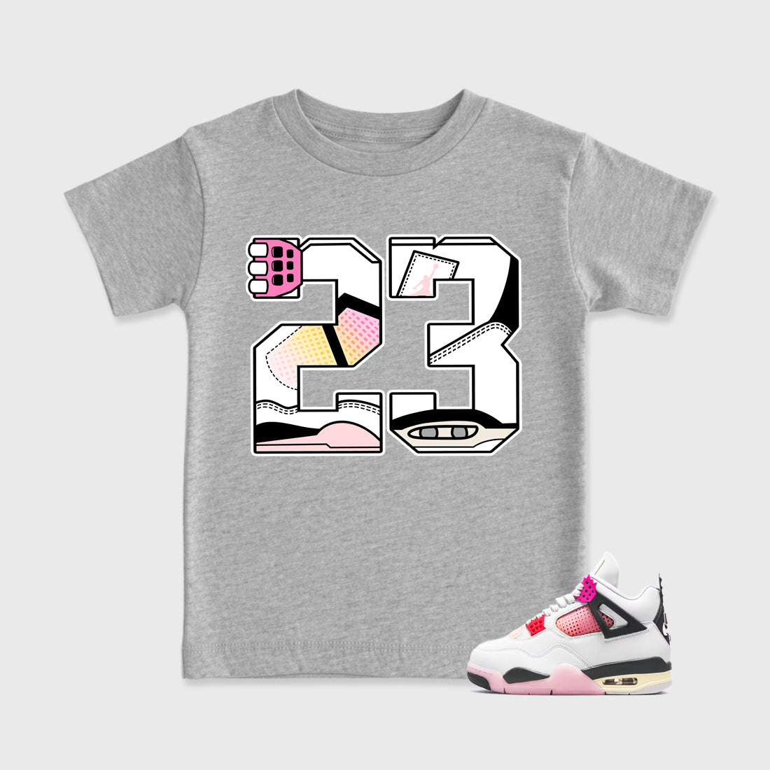 23 Baby & Kids Graphic T-Shirt featuring original artwork designed to match the Air Jordan 4 Comic. Heather Grey 1 Kids Graphic Tee.