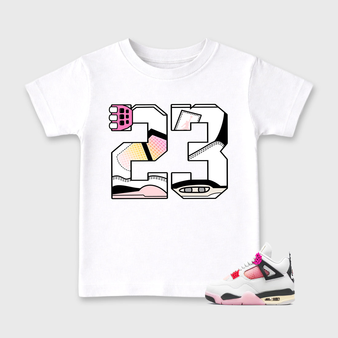 23 Baby & Kids Graphic T-Shirt featuring original artwork designed to match the Air Jordan 4 Comic. White 1 Kids Graphic Tee.
