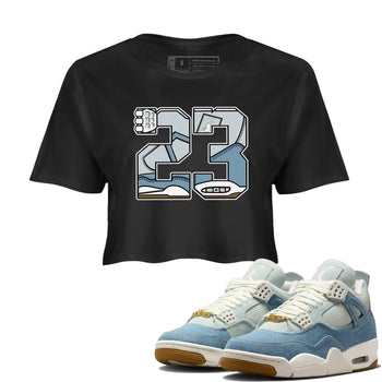 Sneaker match tees – Sneaker Tees To Match 4s Worn Blue Air Jordan 4 Denim Shoes – 23 Crop T-Shirt Black 1