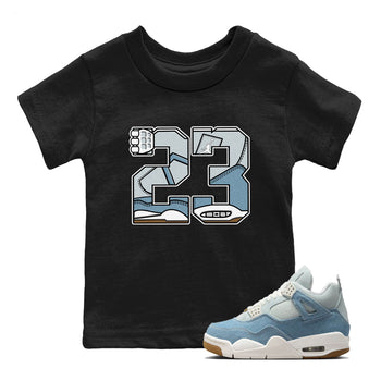 Sneaker match tees – Sneaker Tees To Match 4s Worn Blue Air Jordan 4 Denim Shoes – 23 Kids T-Shirt Black 1