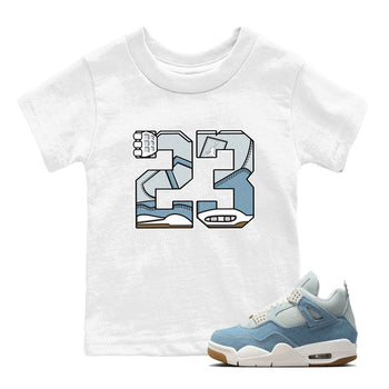 Sneaker match tees – Sneaker Tees To Match 4s Worn Blue Air Jordan 4 Denim Shoes – 23 Kids T-Shirt White 1