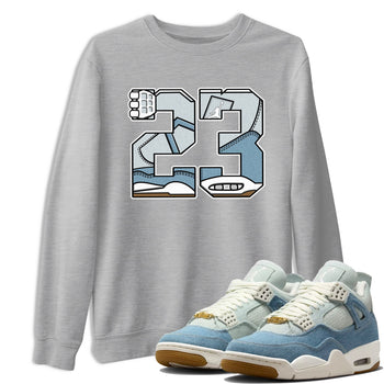 Sneaker match tees – Sneaker Tees To Match 4s Worn Blue Air Jordan 4 Denim Shoes – 23 Tee Heather Grey 1