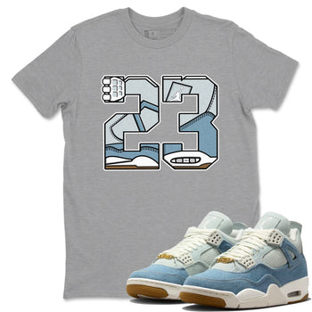 Sneaker match tees – Sneaker Tees To Match 4s Worn Blue Air Jordan 4 Denim Shoes – 23 Tee Heather Grey 1