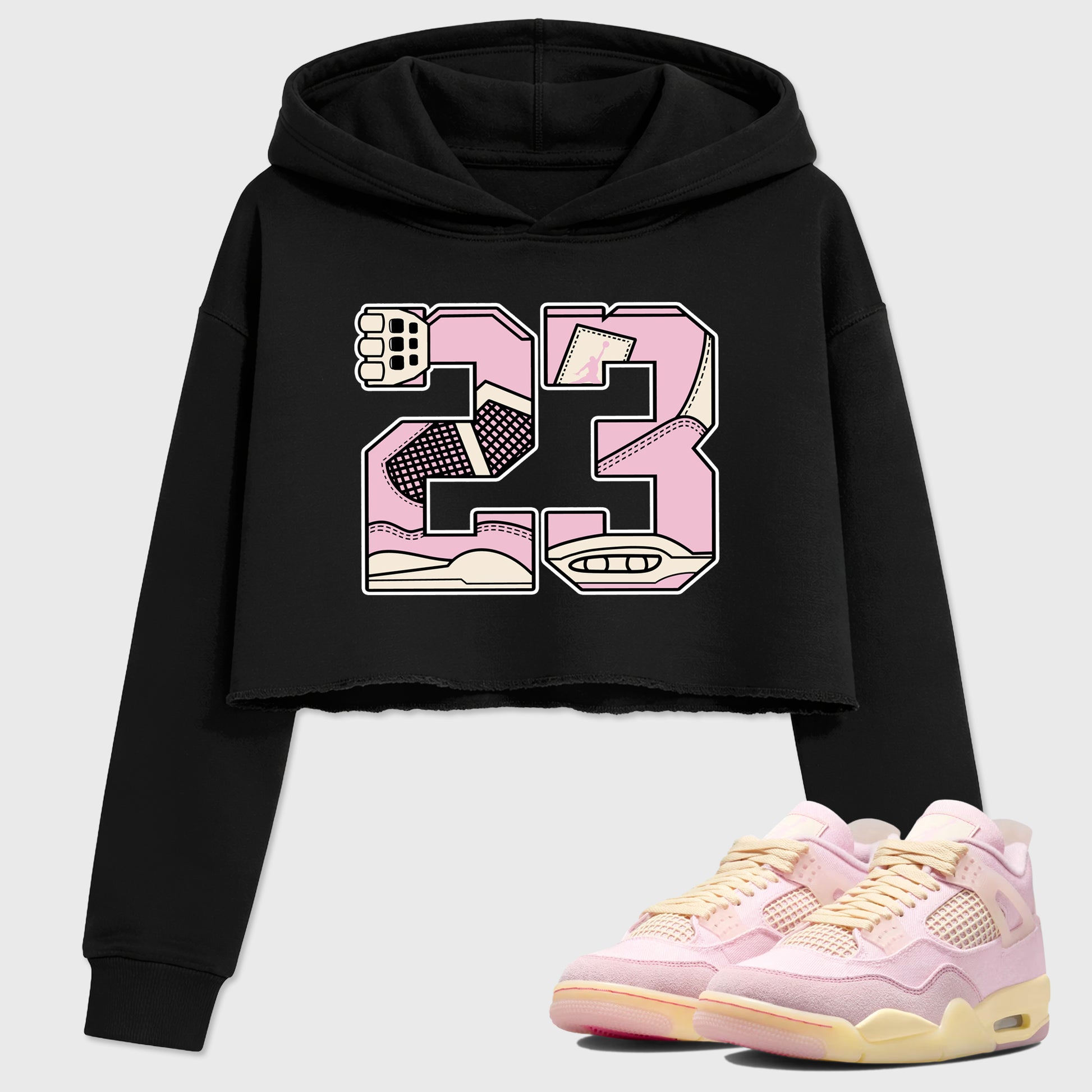 Sneaker match tees – Sneaker Tees To Match Air Jordan 4 Iced Carmine Shoes – 23 Crop T-Shirt Black 1