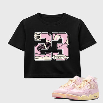 Sneaker match tees – Sneaker Tees To Match Air Jordan 4 Iced Carmine Shoes – 23 Crop T-Shirt Black 1