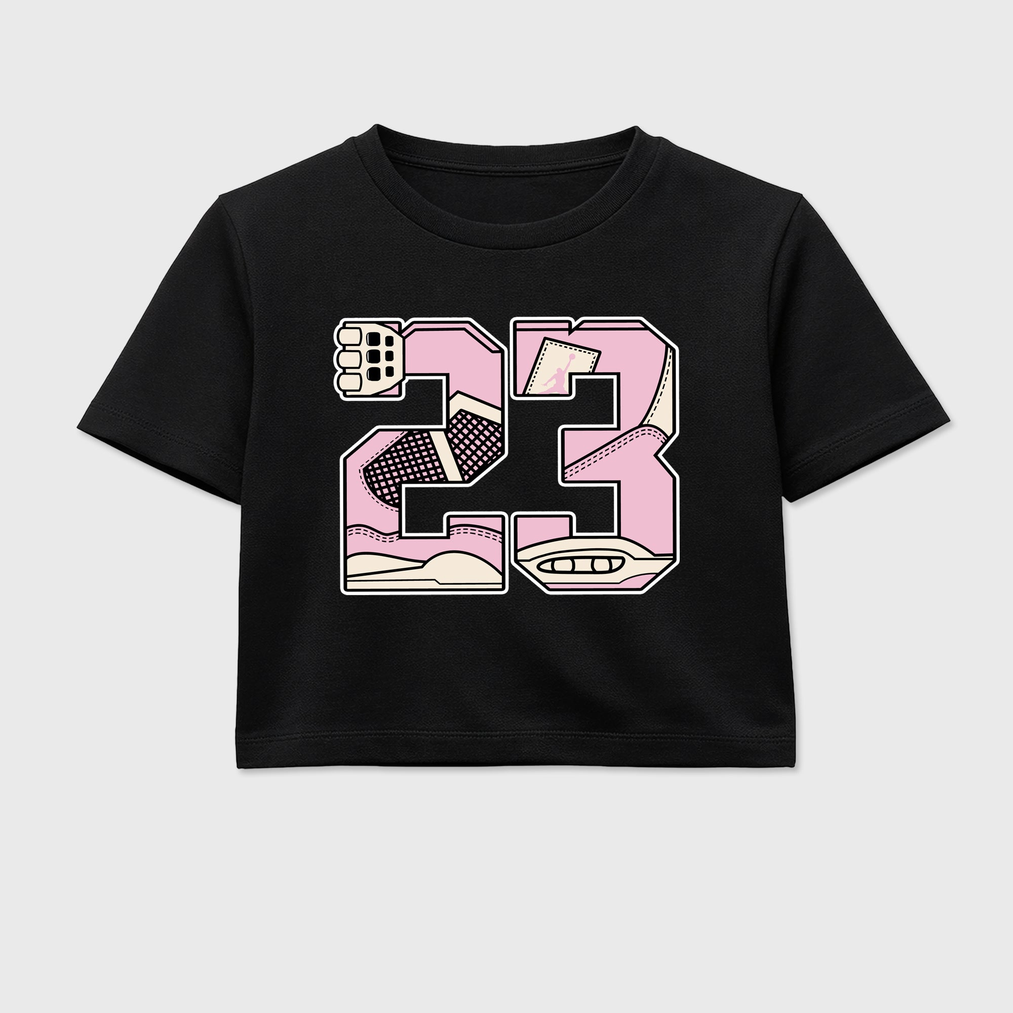 Sneaker match tees – Sneaker Tees To Match Air Jordan 4 Iced Carmine Shoes – 23 Crop T-Shirt Black 2