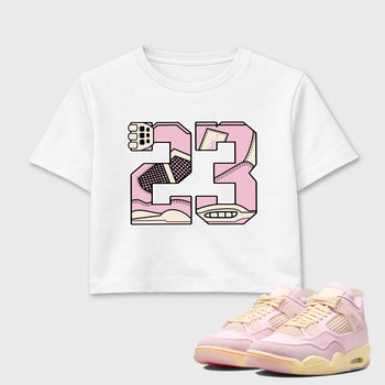 Sneaker match tees – Sneaker Tees To Match Air Jordan 4 Iced Carmine Shoes – 23 Crop T-Shirt White 1