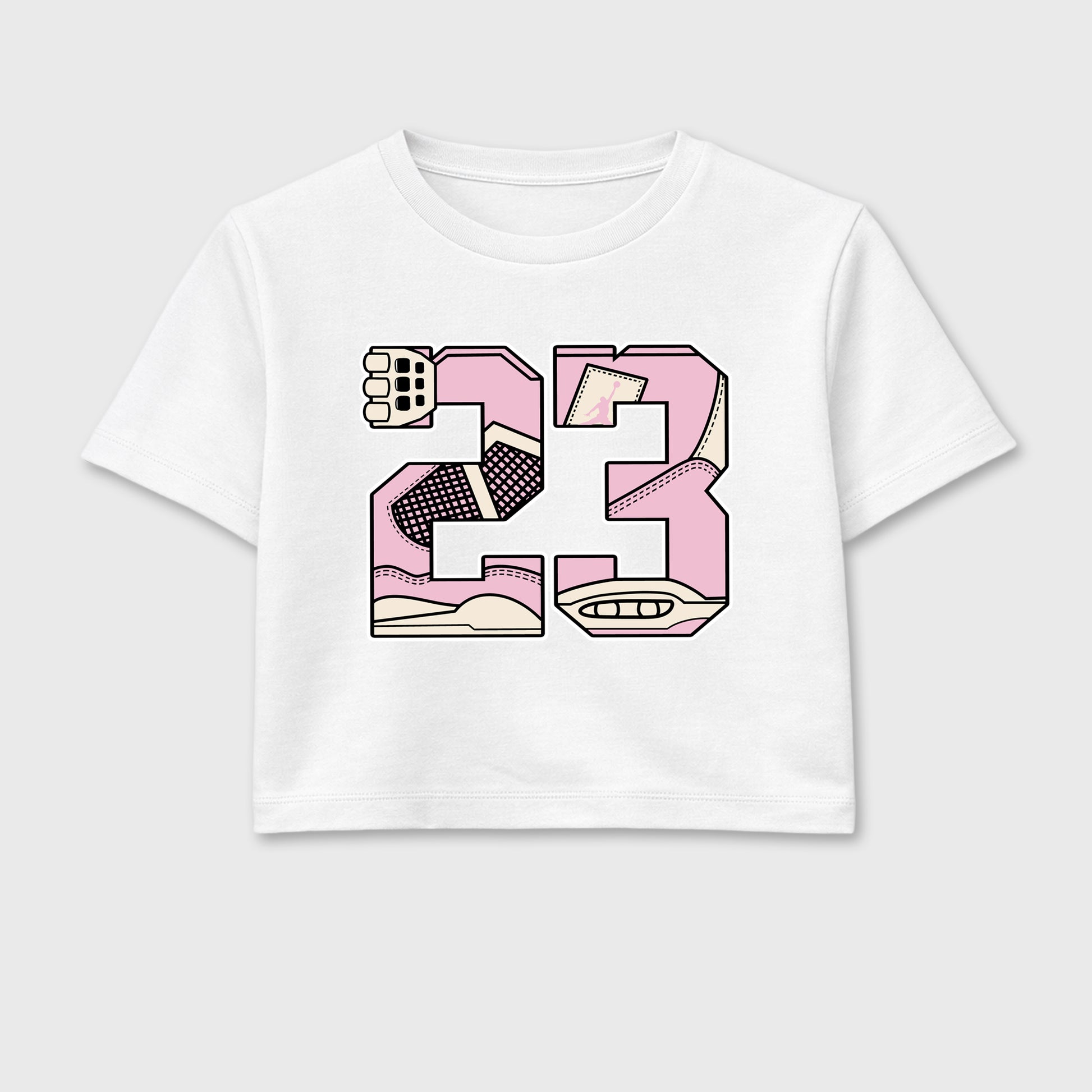 Sneaker match tees – Sneaker Tees To Match Air Jordan 4 Iced Carmine Shoes – 23 Crop T-Shirt White 2
