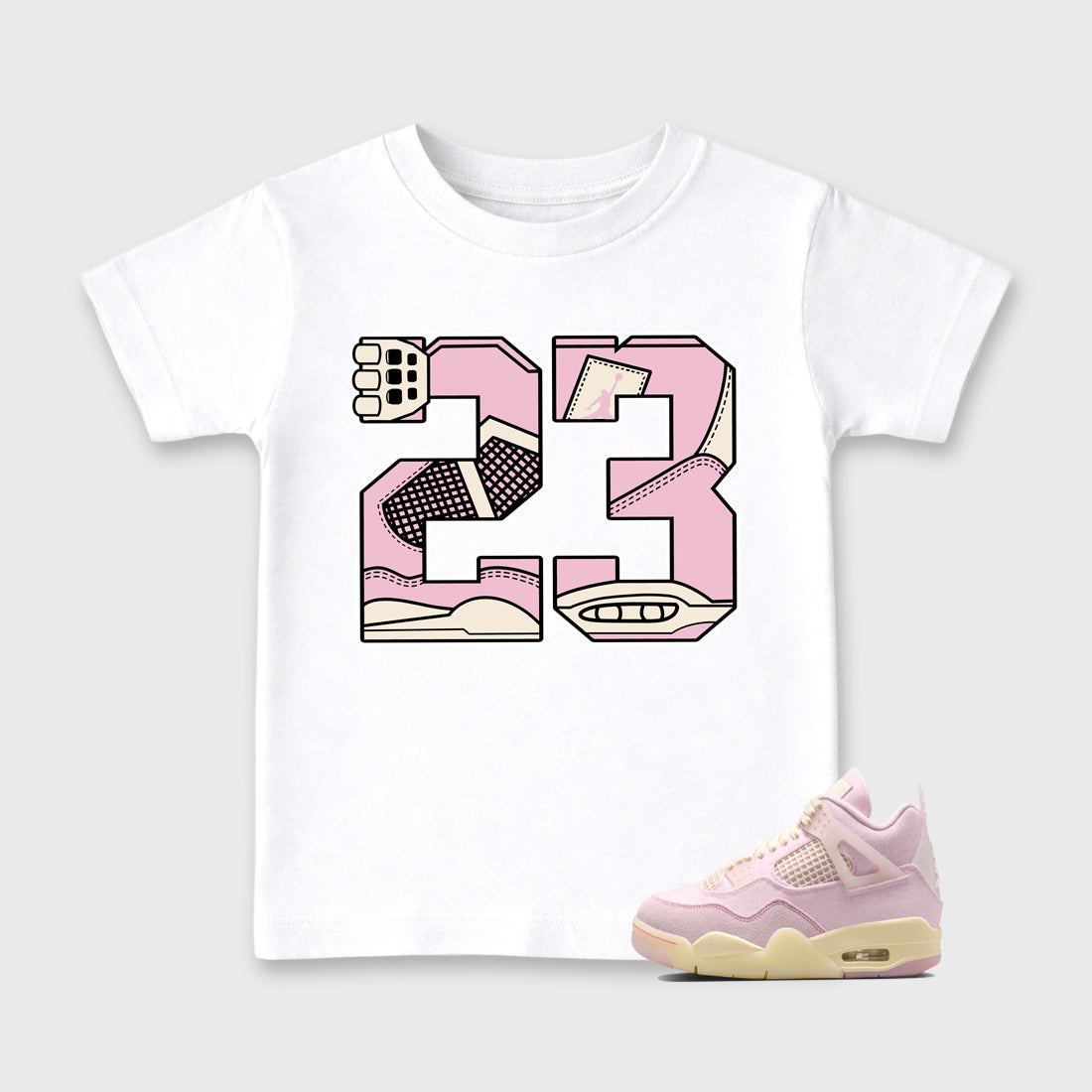 Sneaker match tees – Sneaker Tees To Match Air Jordan 4 Iced Carmine Shoes – 23 Kids T-Shirt White 1