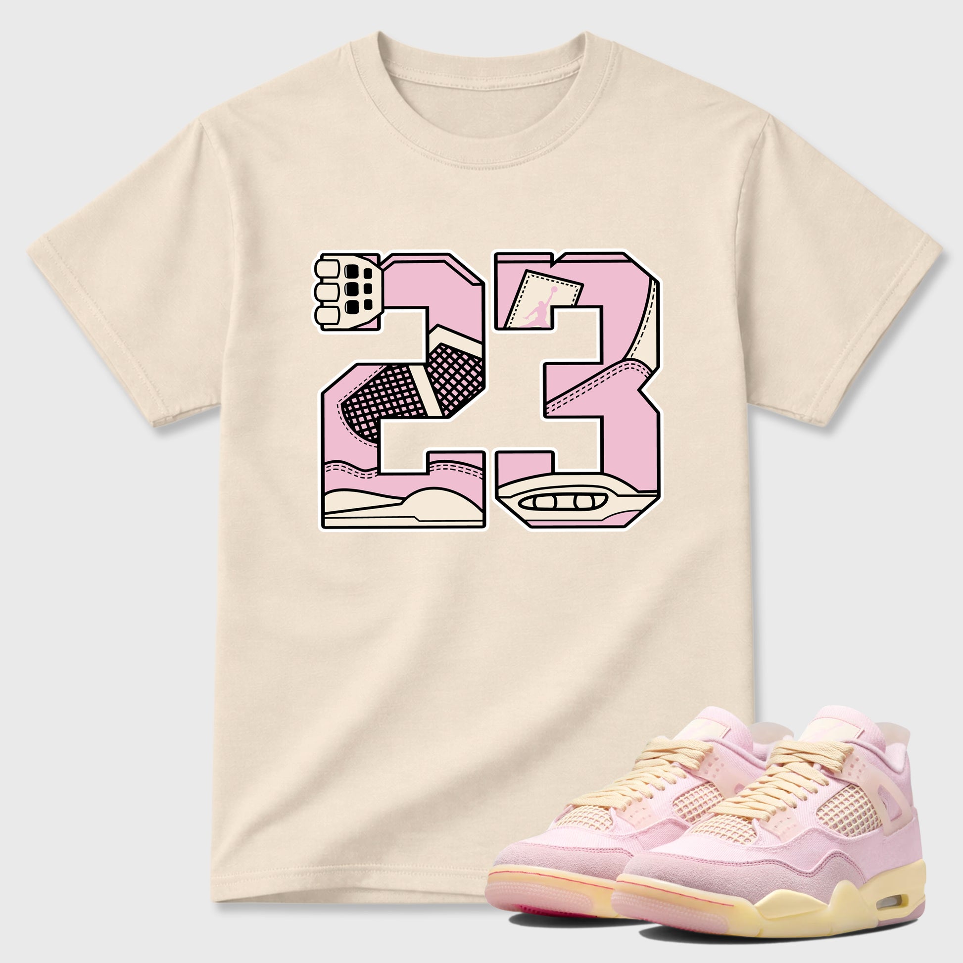Sneaker match tees – Sneaker Tees To Match Air Jordan 4 Iced Carmine Shoes – 23 Tee Natural 1