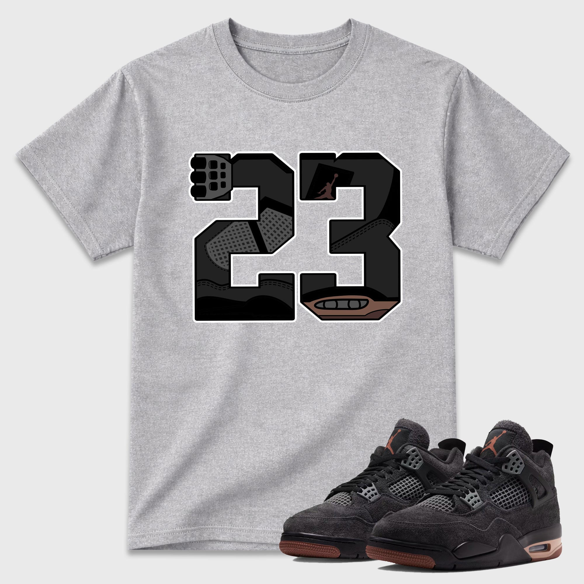 23 Graphic T-Shirt featuring original streetwear artwork designed to match the Air Jordan 4 London. Heather Grey 1 Graphic T-Shirt.