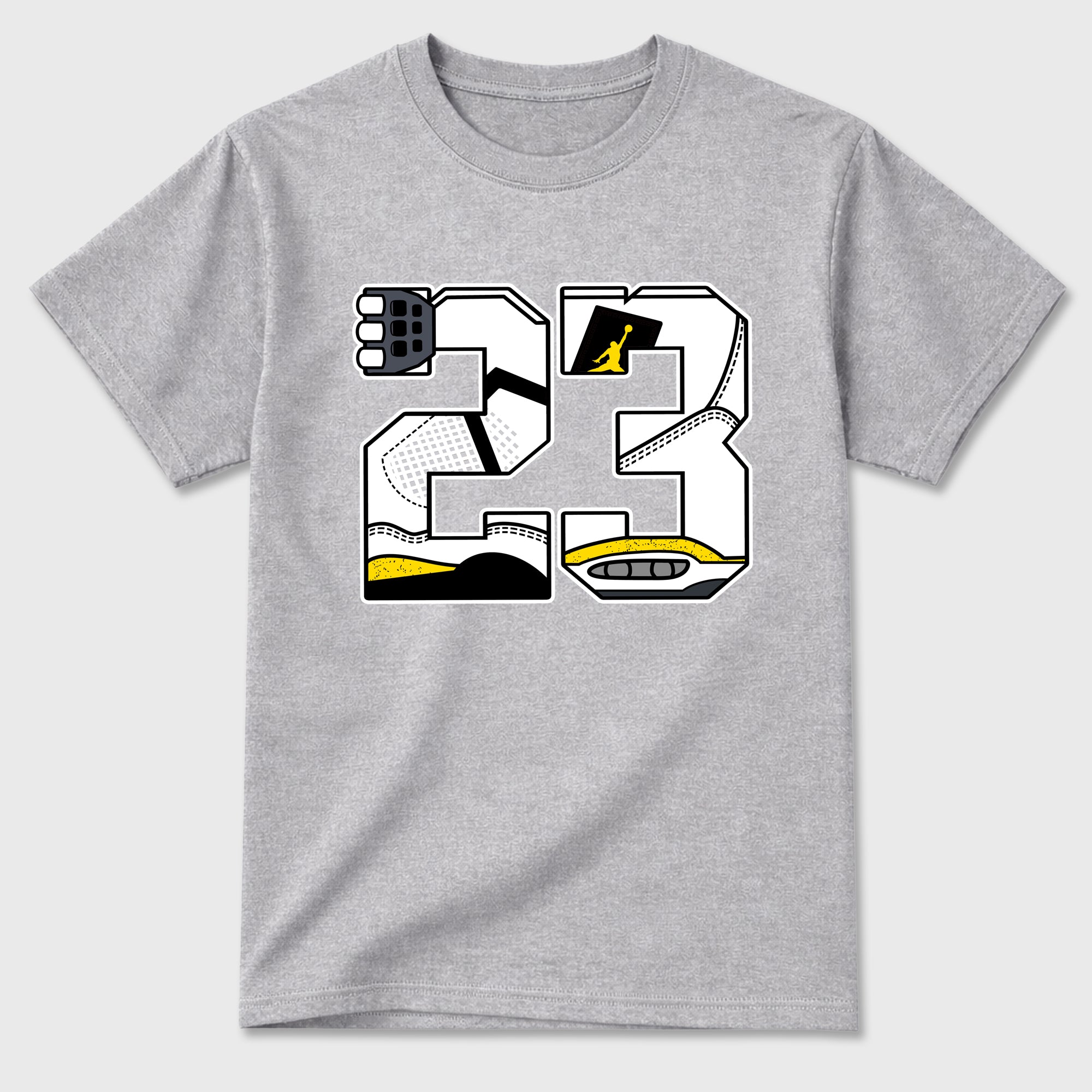 23 Graphic T-Shirt featuring original streetwear artwork designed to match the Air Jordan 4 Tour Yellow. Heather Grey 2 Graphic T-Shirt.